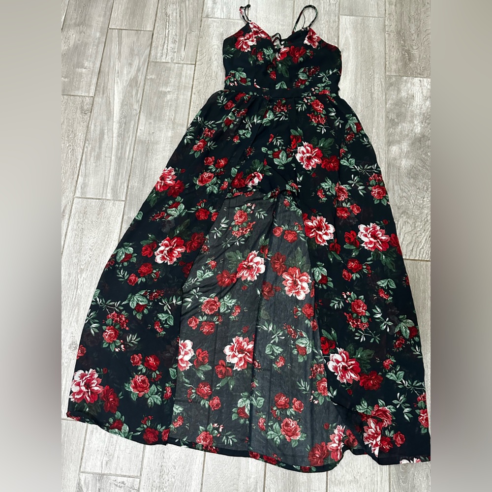 Black and Red Short Romper with Sheer Skirt